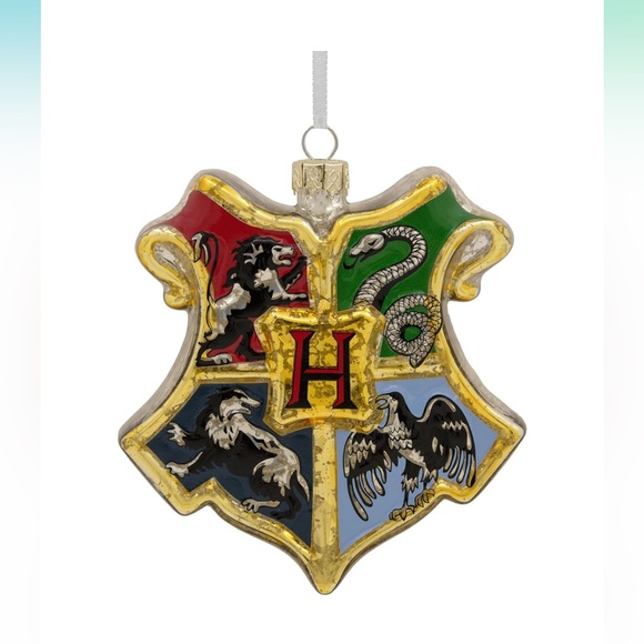 Harry Potter Hogwarts Crest Christmas Ornament Blown Glass Hallmark NEW - Picture 1 of 4